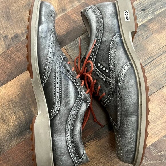 Ecco Tour Hybrid Wingtip Golf Shoes - Mens Grey/Orange Size EURO 43 - Picture 4 of 6